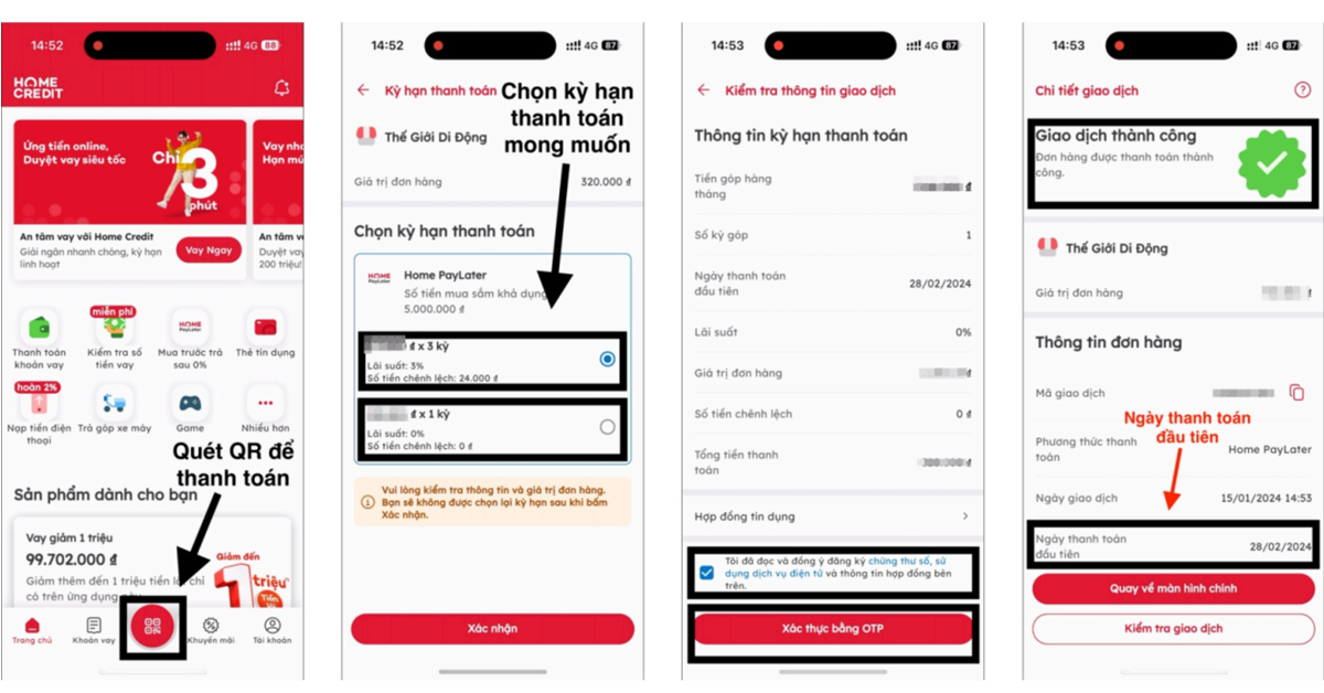 Thanhh toán đơn hàng với app HomeCredit