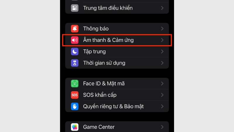 Chọn Âm thanh và cảm ứng Chọn Âm thanh và cảm ứng