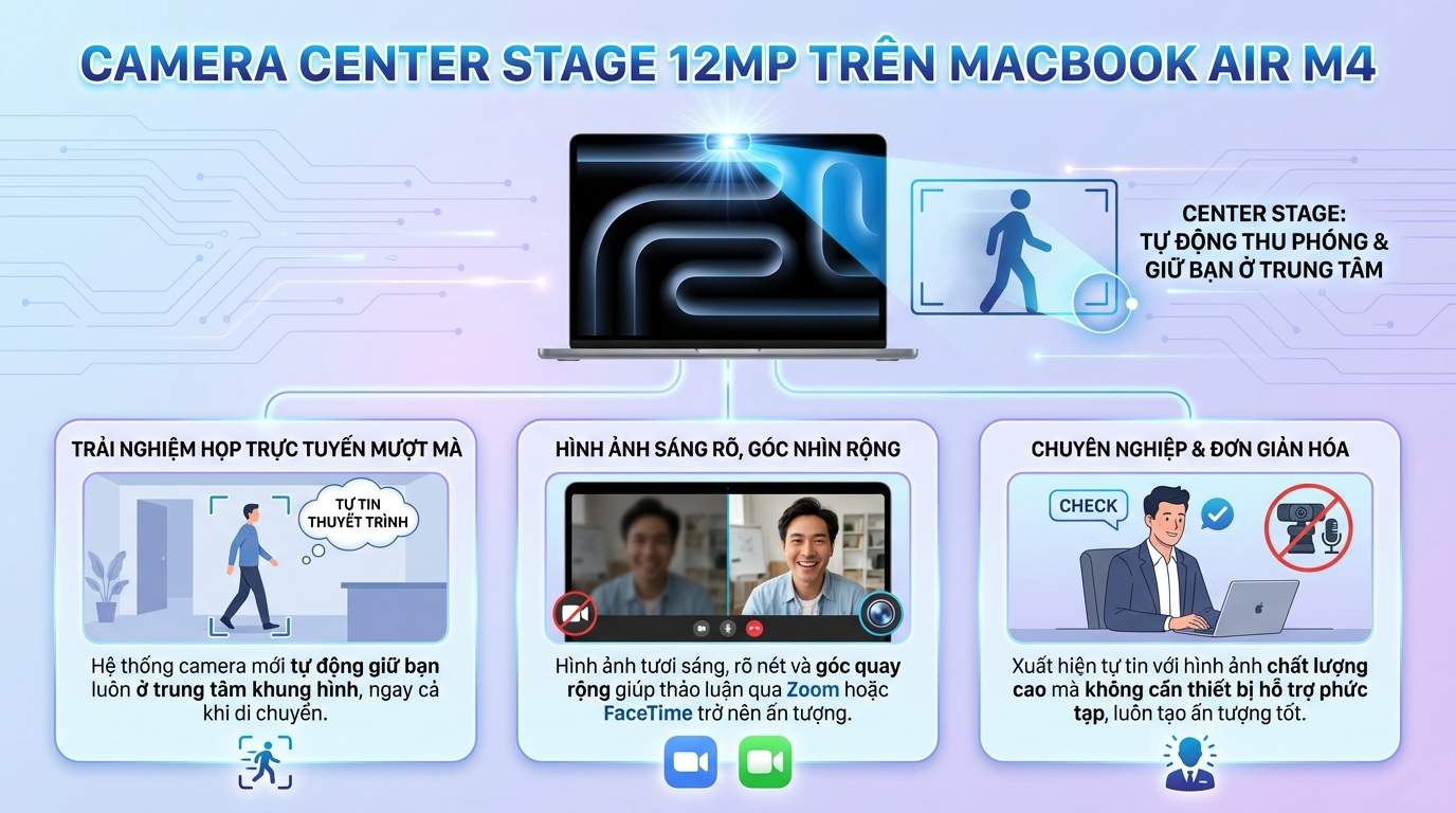 Camera Center Stage 12MP giữ bạn luôn trong khung hình