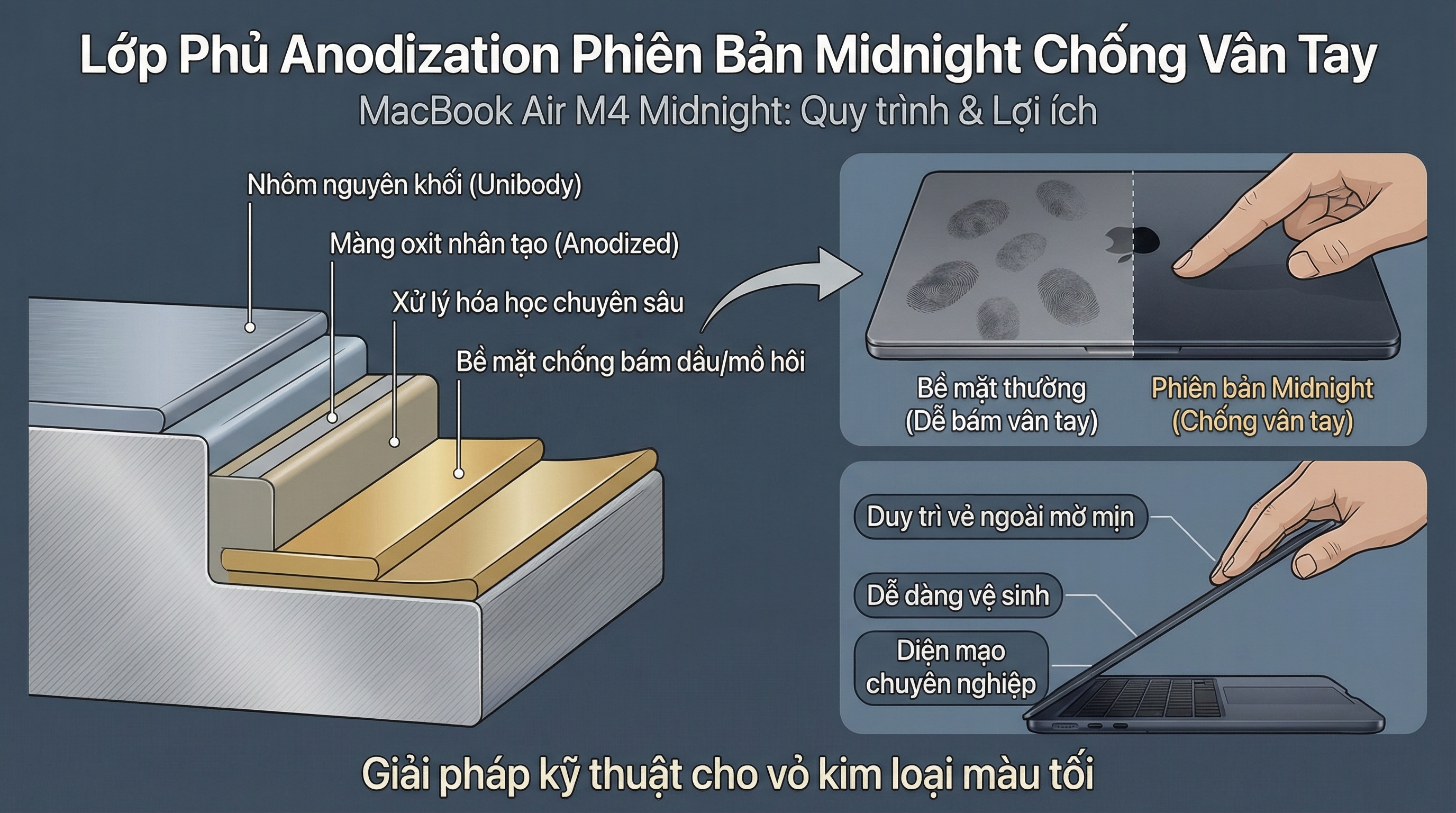 Lớp mạ Anodization chống bám vân tay trên phiên bản Midnight Lớp mạ Anodization chống bám vân tay trên phiên bản Midnight