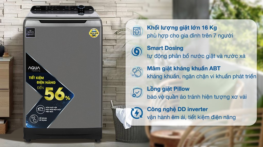 Máy giặt Aqua Inverter 16 kg AQW-DR160UHT PS có 12 chương trình hoạt động, phù hợp với nhiều loại quần áo, nhu cầu và chất liệu vải