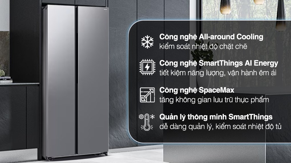 ủ lạnh Samsung Inverter 583 lít Side By Side RS57DG400EM9SV có thể phục vụ cho nhu cầu của những gia đình trên 5 thành viên.