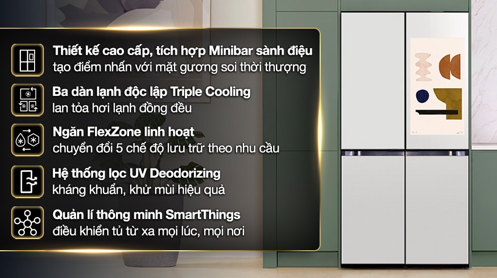 Tủ lạnh Samsung Inverter 636 lít Multi Door Bespoke RF65DB990012SV Thiết kế Bespoke Multi Door cao cấp tích hợp Minibar sành điệu
