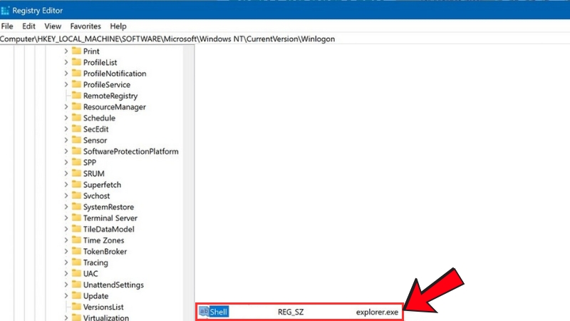 Chỉnh sửa Value Data th&agrave;nh explorer.exe tại mục Shell