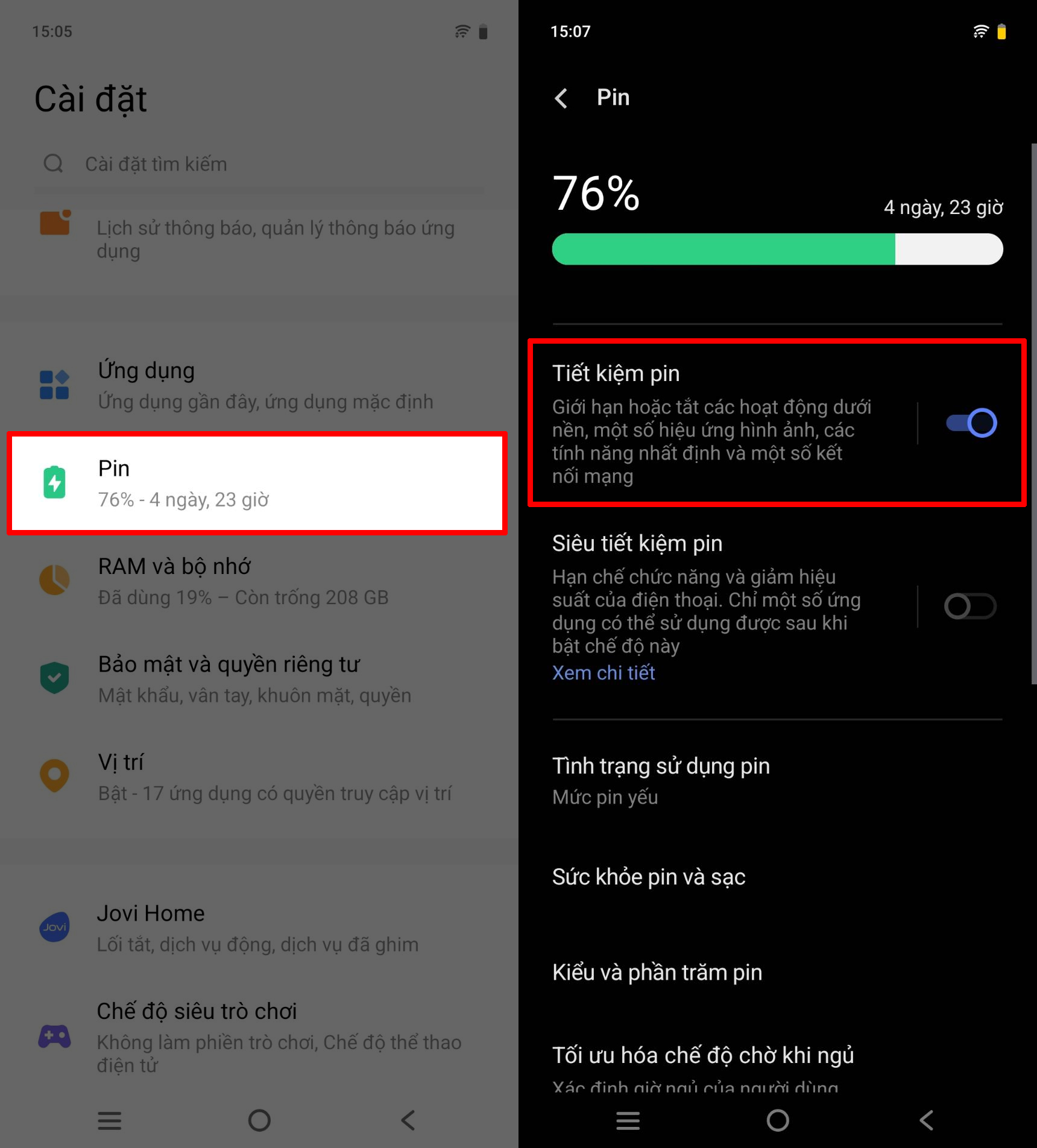 Cách bật chế độ tiết kiệm pin trên Vivo V50 Lite