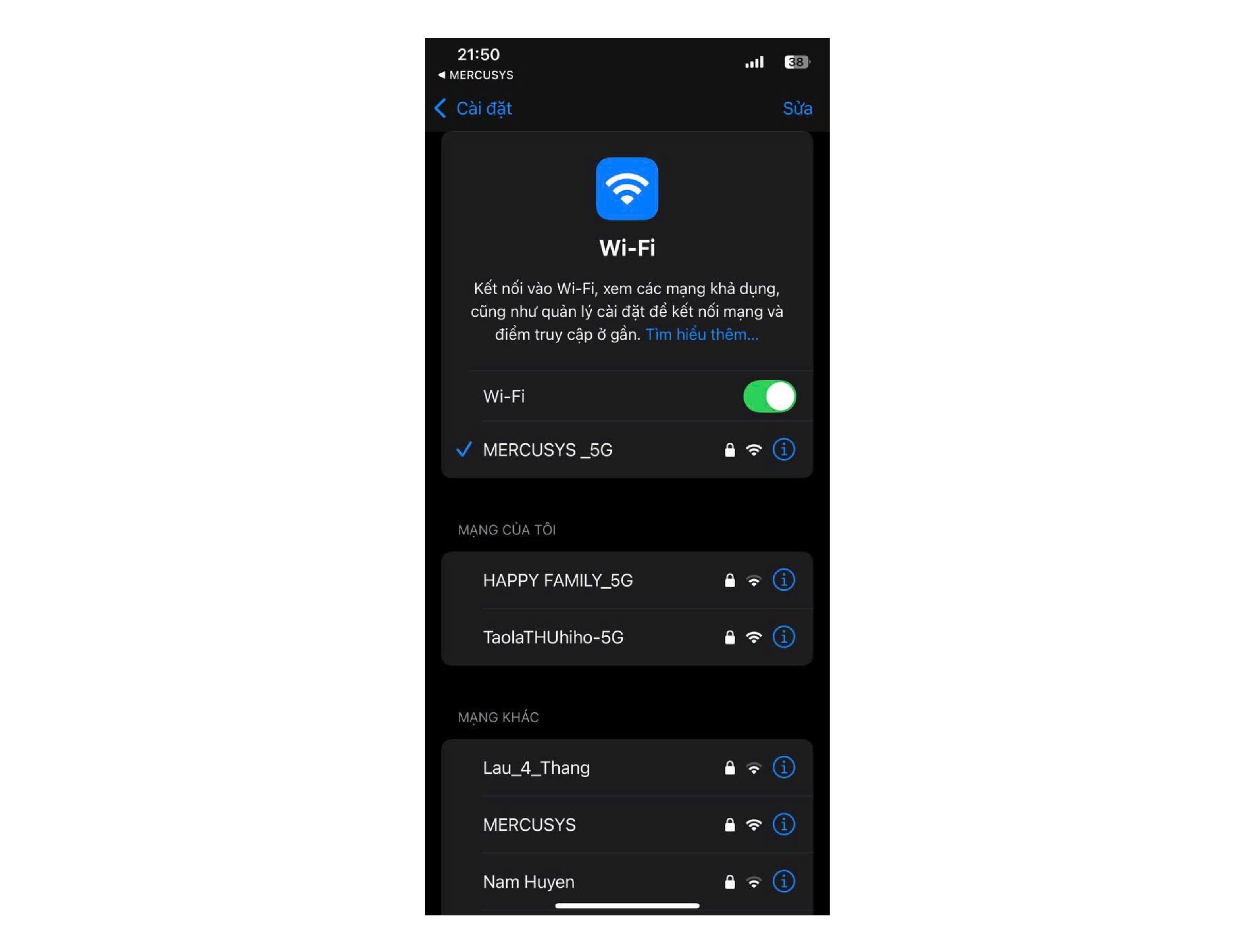 Sau khi thiết lập xong, kết nối lại Wi-Fi. Sau khi thiết lập xong, kết nối lại Wi-Fi.