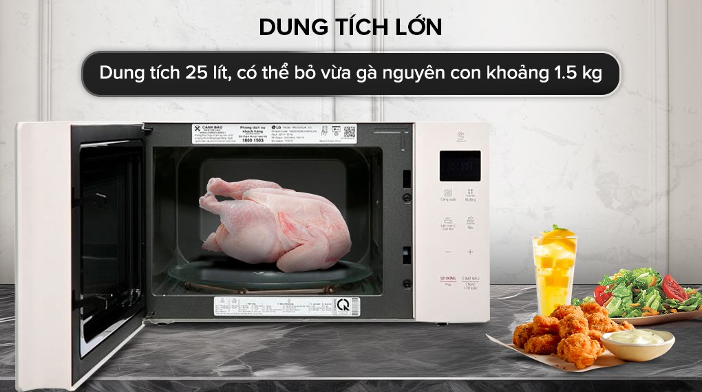 Công nghệ vi sóng thông minh iWAVE giúp món ăn chín kỹ từ trong ra ngoài thậm chí nướng được cả gà nguyên con 1.5Kg
