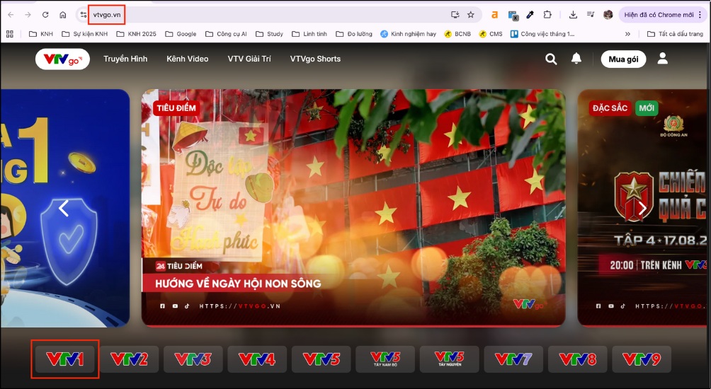 Tìm và chọn kênh VTV1 để xem trực tiếp