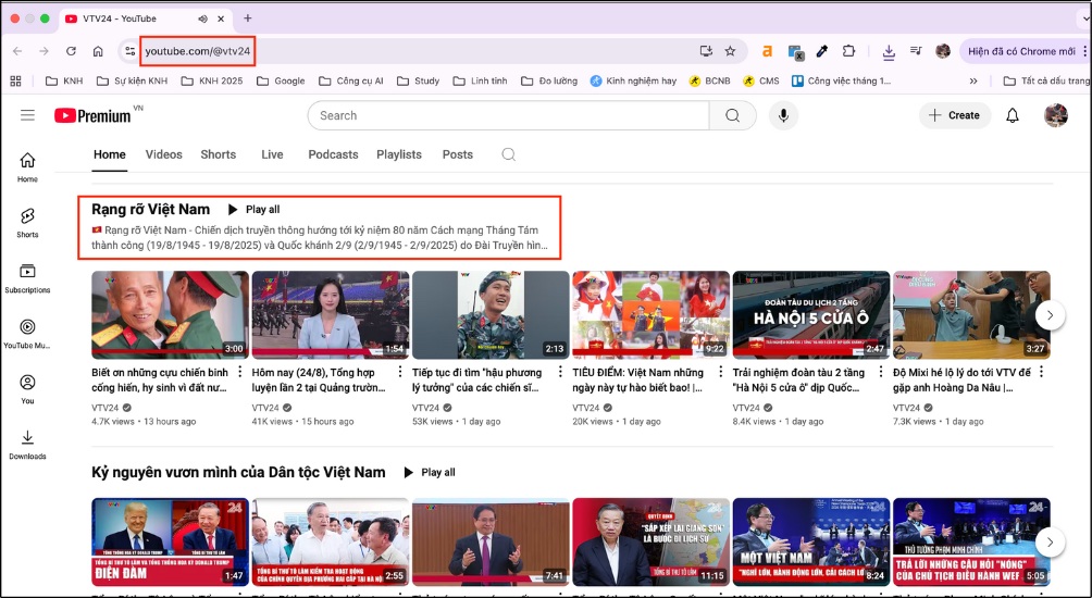 Truy cập trực tiếp kênh YouTube chính thức của VTV, chọn luồng phát trực tiếp