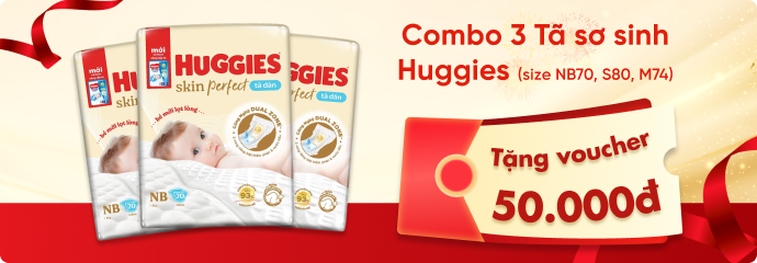 Mua 3 tã sơ sinh Huggies tặng voucher 50k
