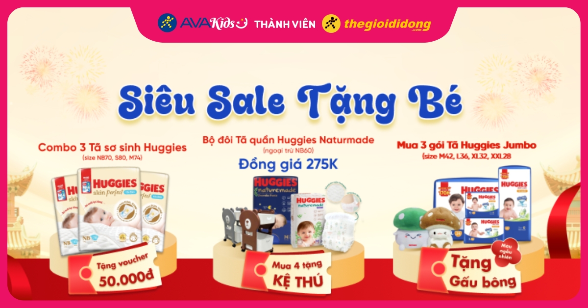 Bỉm Huggies siêu sale tặng bé