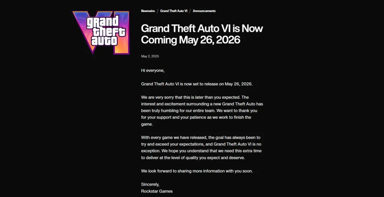 Thông báo chính thức được đăng tải bởi Rockstar Games. Thông báo chính thức được đăng tải bởi Rockstar Games.