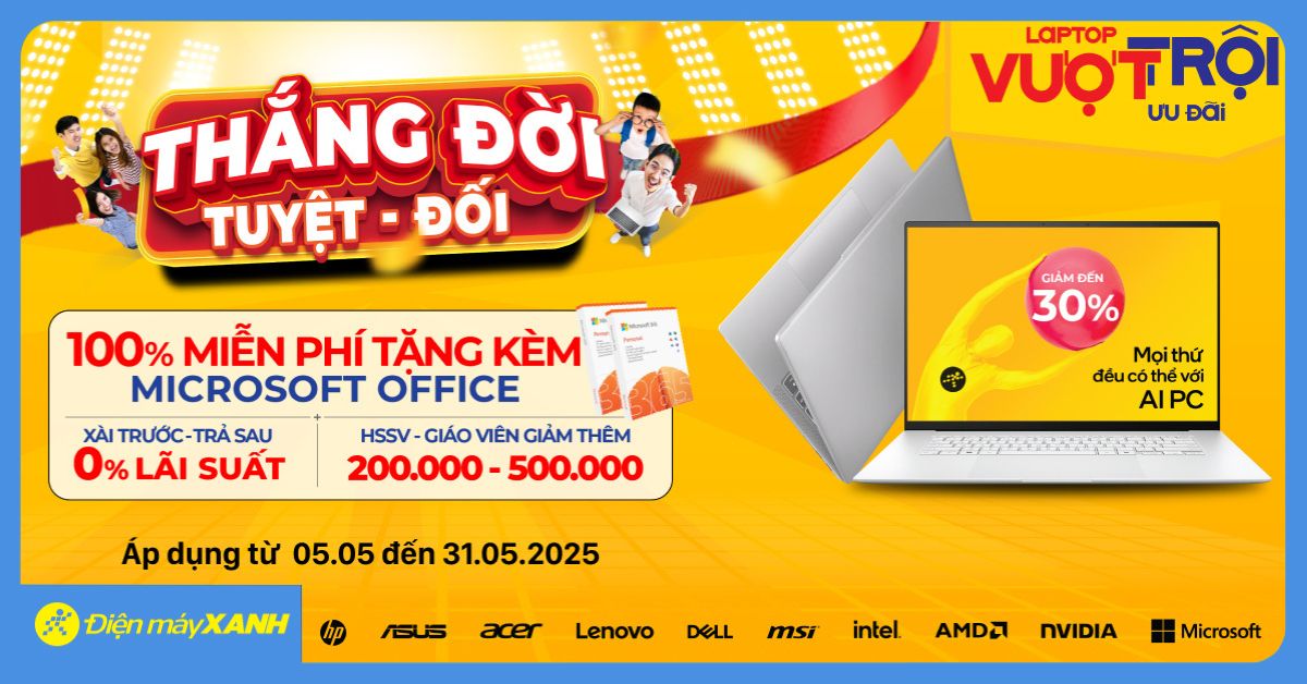 Laptop Vượt Trội - Xài Trước Trả Sau 0%, Tặng Kèm Office, Hssv - Giáo Viên Giảm Thêm Đến 500k Từ 5.5