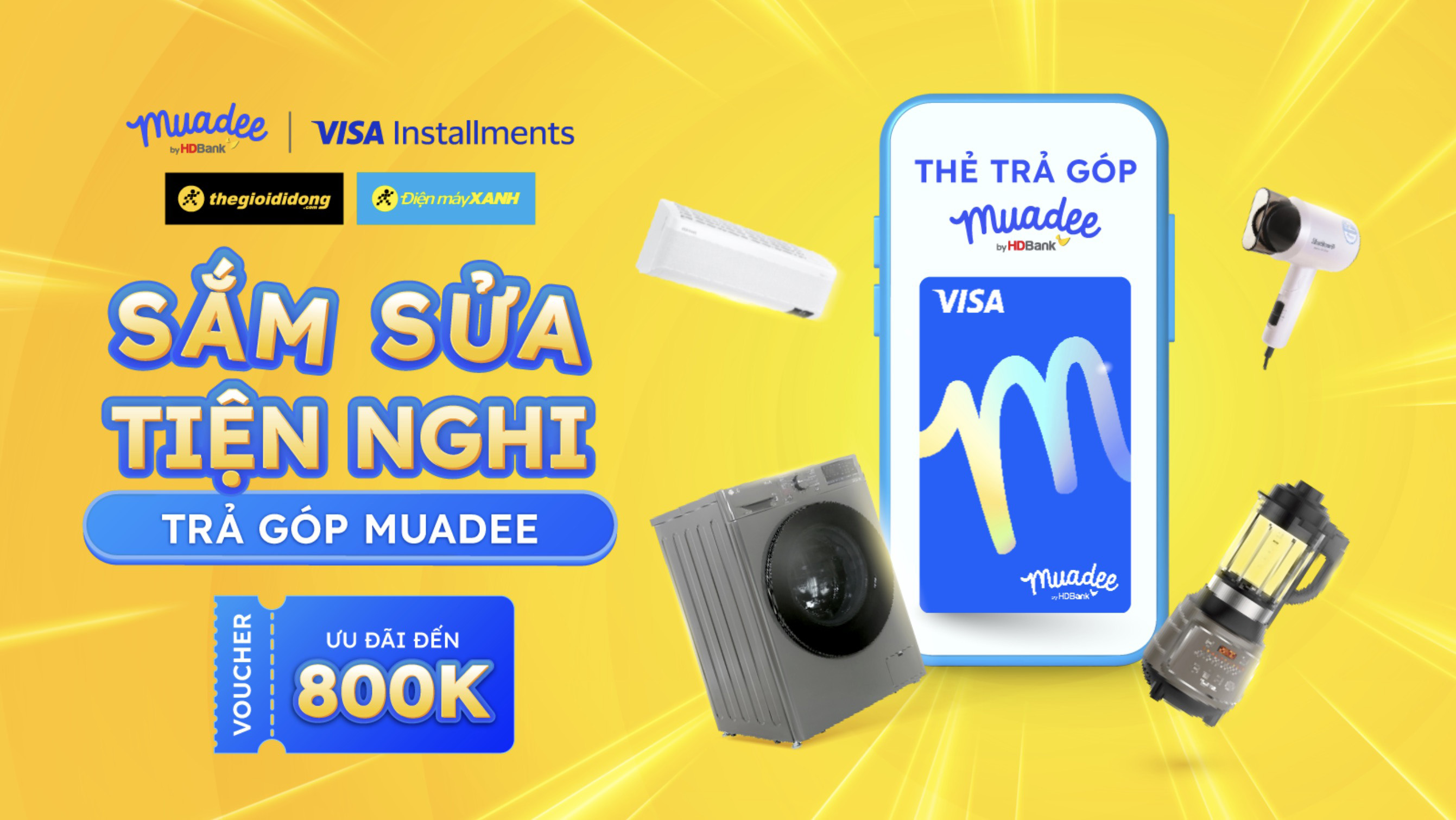 Ưu đãi đến 800K khi thanh toán qua thẻ tín dụng MUADEE by HDBank tại TGDĐ Ưu đãi đến 800K khi thanh toán qua thẻ tín dụng MUADEE by HDBank tại TGDĐ