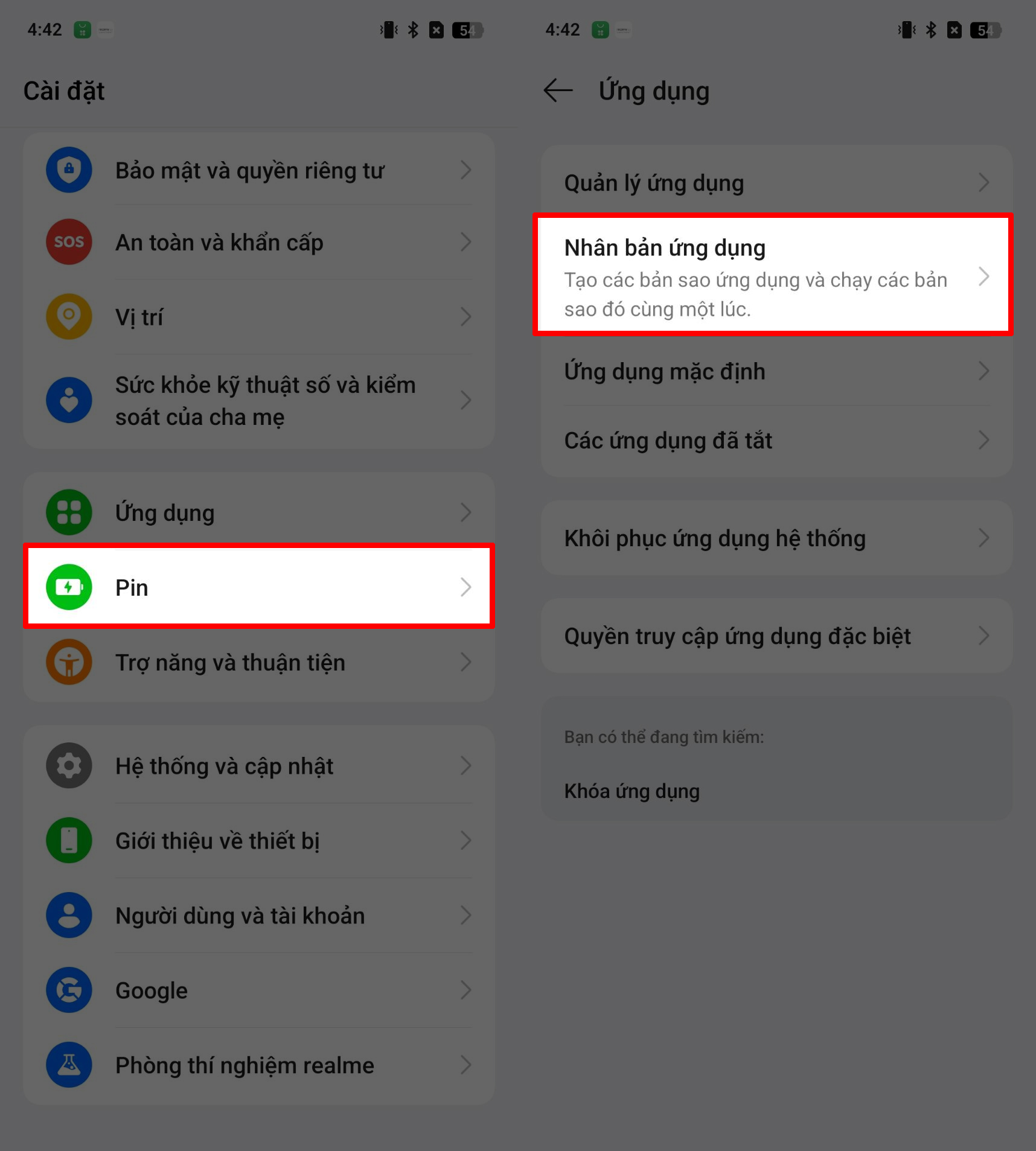 Cách nhân bản ứng dụng trên realme 14T