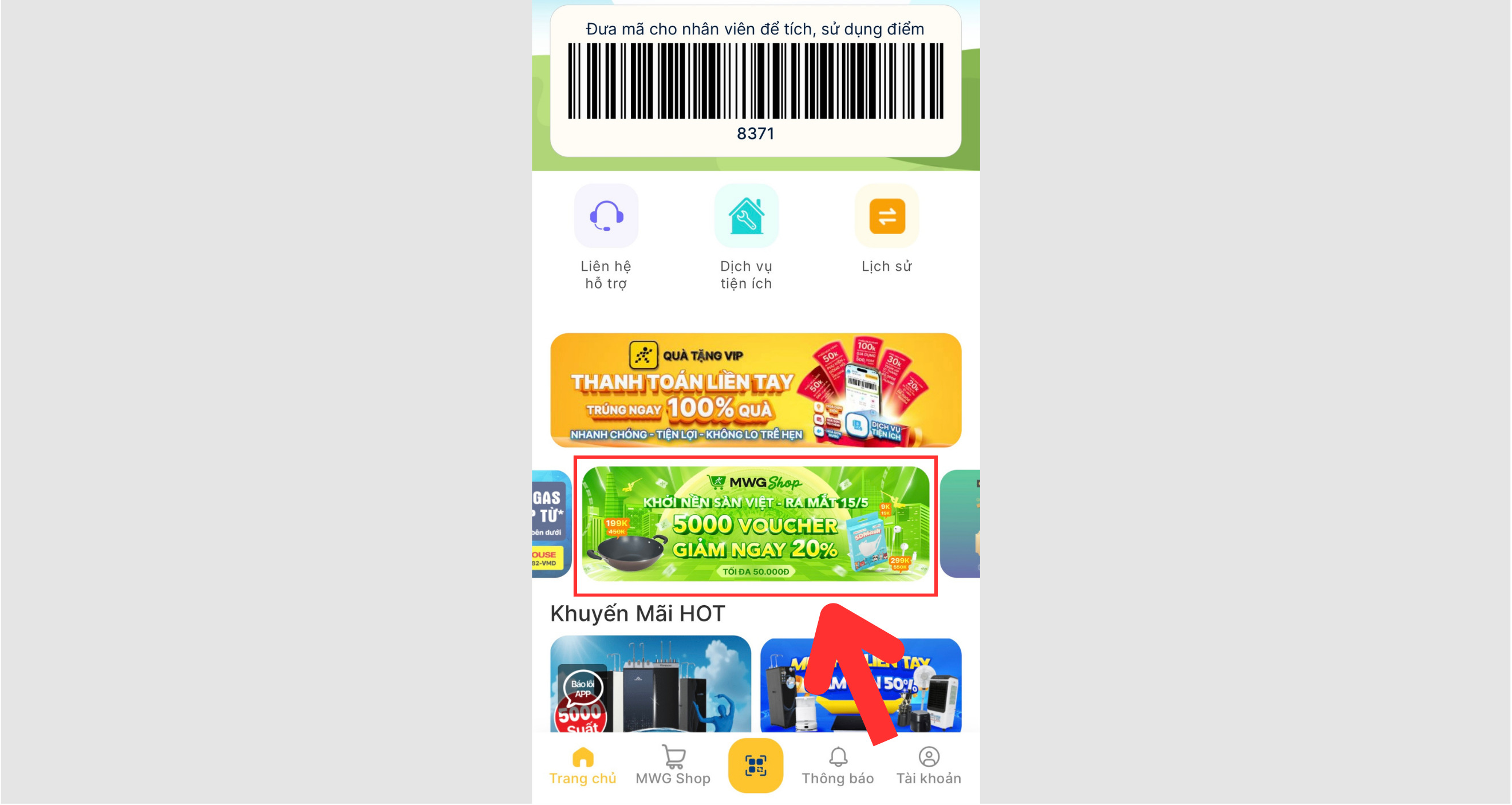 Hướng dẫn săn voucher 20% trên MWG Shop
