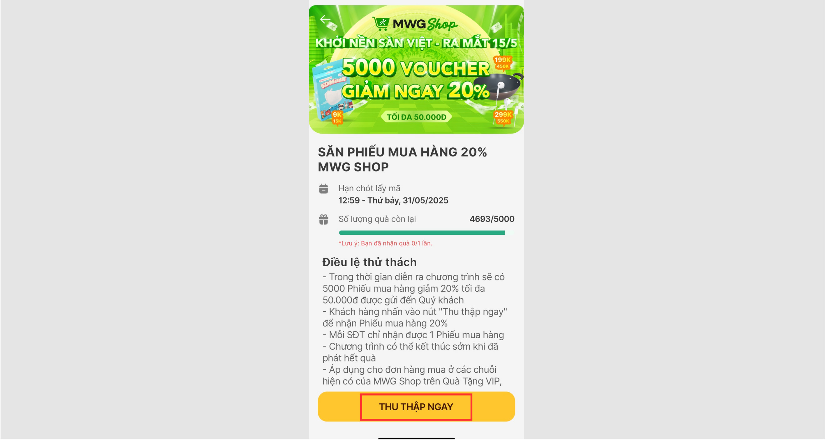 Hướng dẫn săn voucher 20% trên MWG Shop