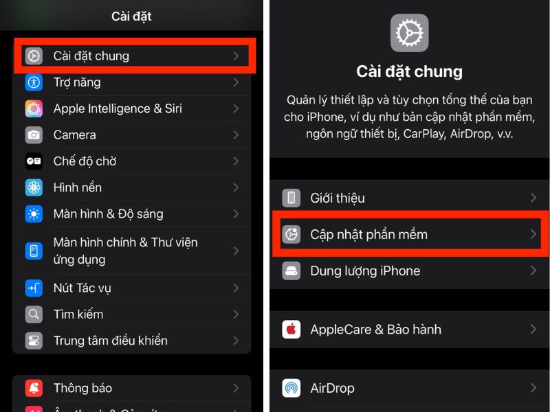 Cài đặt > Cài đặt chung