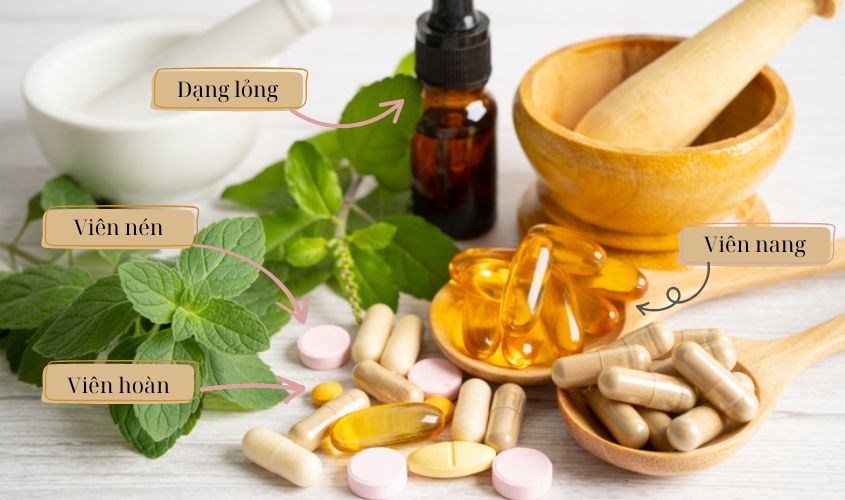 TPBVSK gồm nhiều dạng như viên nang, viên hoàn, viên nén, dạng lỏng,...