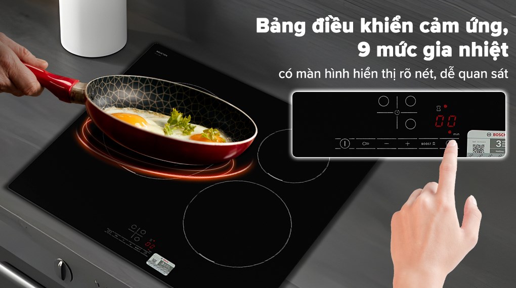 Bếp từ 3 vùng nấu lắp âm Bosch PUJ611BB5E bằng cảm ứng hiện đại, dễ sử dụng
