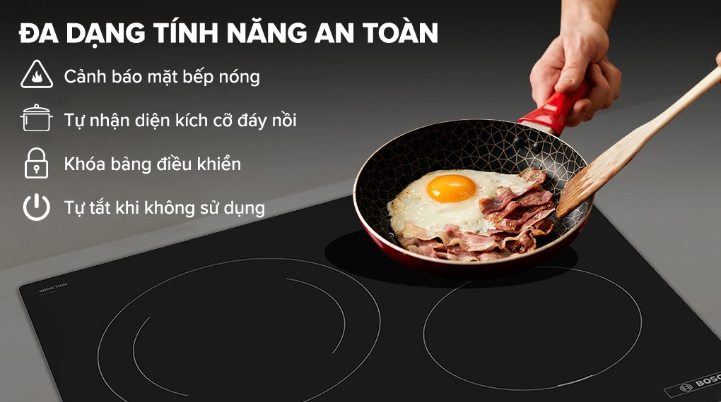 Bếp từ 3 vùng nấu lắp âm Bosch PUJ611BB5E có nhiều tính năng thông minh đảm bảo an toàn cho người sử dụng