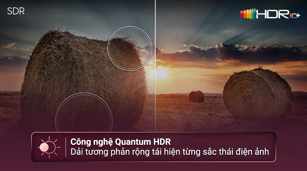 Smart Tivi Samsung QA65Q60C hiển thị 4K sắc nét, nâng cấp hình ảnh qua chip Quantum 4K Lite và tăng tương phản với công nghệ UHD Dimming