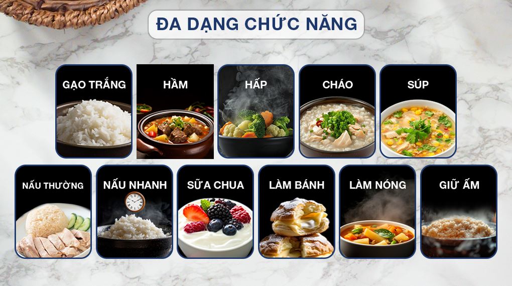 Nồi cơm điện tử Nagakawa có menu nấu đa dạng giúp người dùng chế biến nhiều món ăn