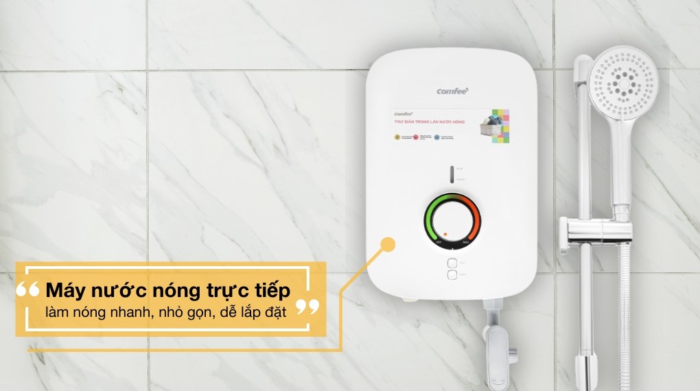 Máy nước nóng trực tiếp Comfee 4500W CWH-45MVNVN(W)-CB có thiết kế nhỏ gọn, kiểu dáng tinh tế phù hợp mọi không gian