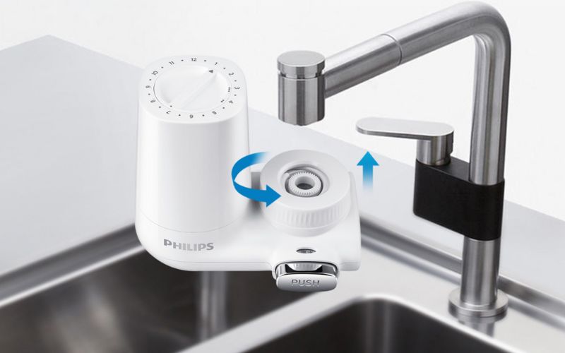 Máy lọc nước Philips ở phân khúc phổ thông có thiết kế nhỏ gọn, dễ lắp đặt và không cần dùng điện