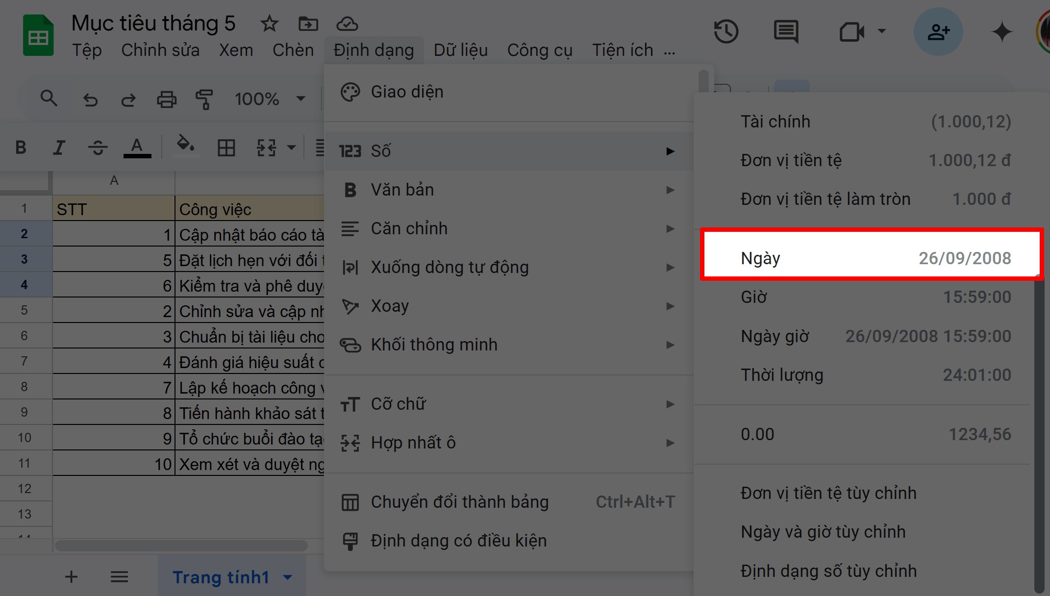 Cách sửa lỗi định dạng ngày tháng trong Google Sheet