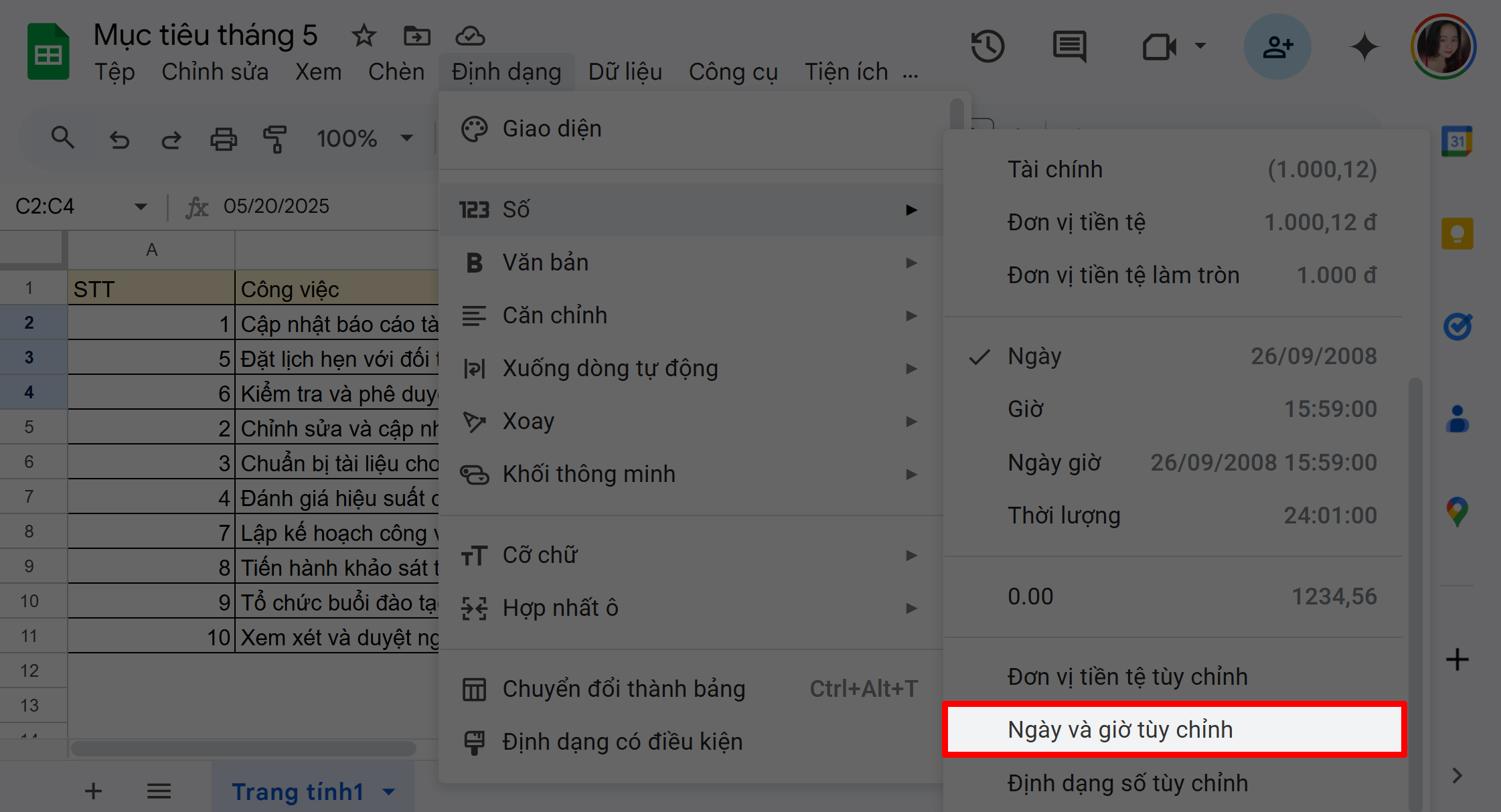 Cách sửa lỗi định dạng ngày tháng trong Google Sheet