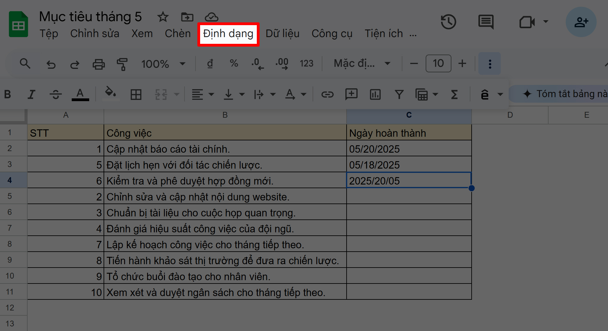 Cách sửa lỗi định dạng ngày tháng trong Google Sheet