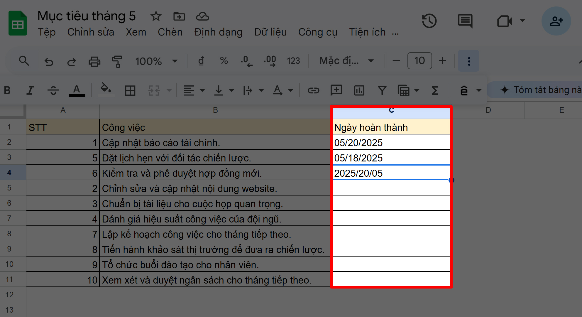 Cách sửa lỗi định dạng ngày tháng trong Google Sheet