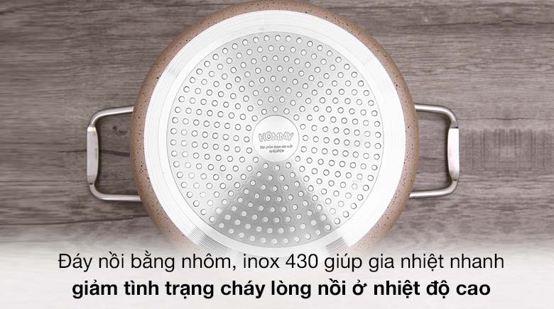 Nồi nhôm chống dính nắp kính 20 cm Hommy NE008-20