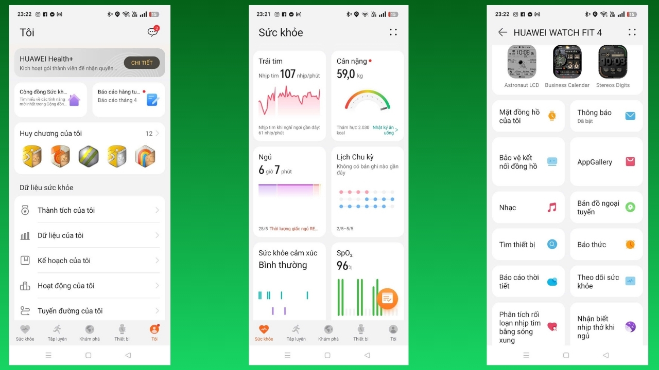 Ứng dụng HUAWEI Health: Giao diện đẹp, dễ hiểu, có gợi ý cải thiện sức khỏe mỗi ngày. Ứng dụng HUAWEI Health: Giao diện đẹp, dễ hiểu, có gợi ý cải thiện sức khỏe mỗi ngày.