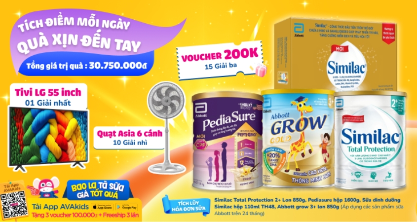Chương trình tích luỹ hoá đơn sữa Abbott Grow, Similac, PediaSure