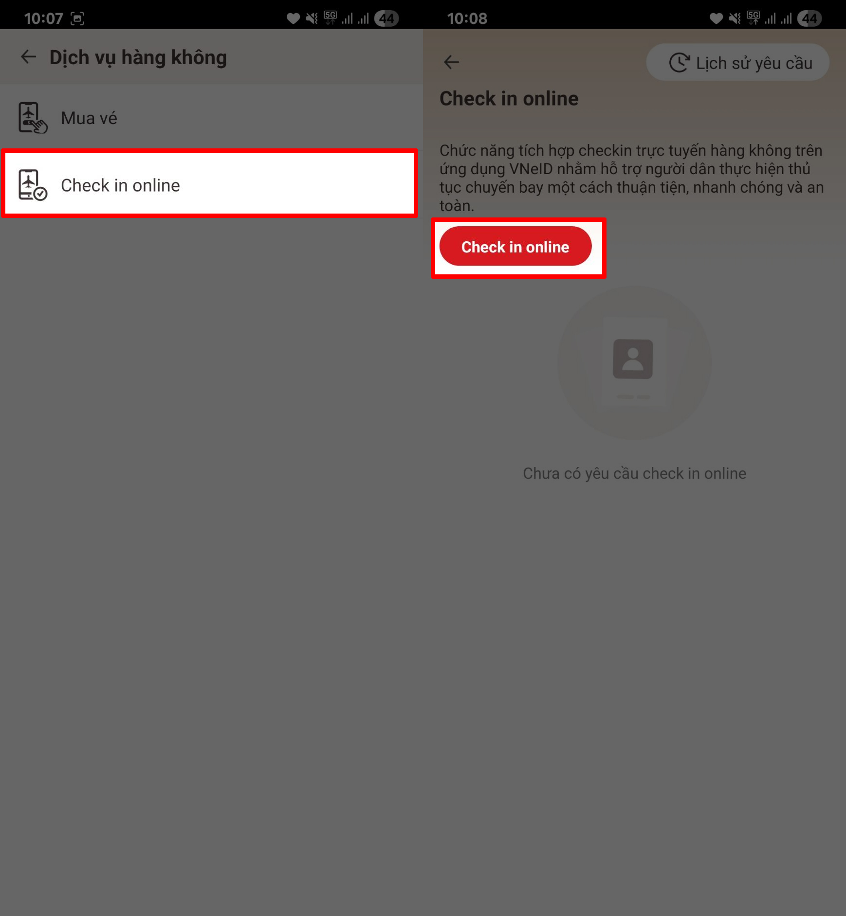 Cách check in máy bay bằng VNeID