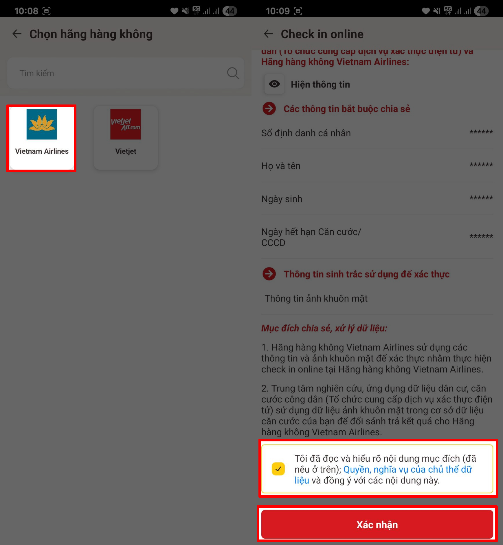 Cách check in máy bay bằng VNeID