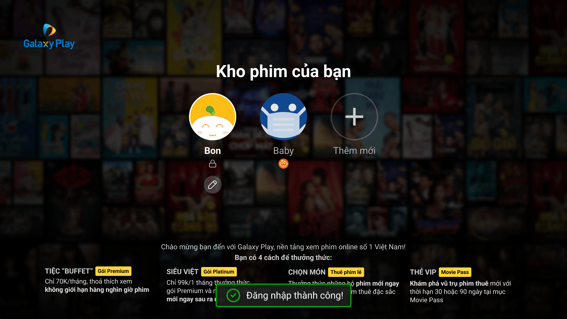 Bước 4: Lựa chọn profile trong t&agrave;i khoản của bạn để tiếp tục xem phim.