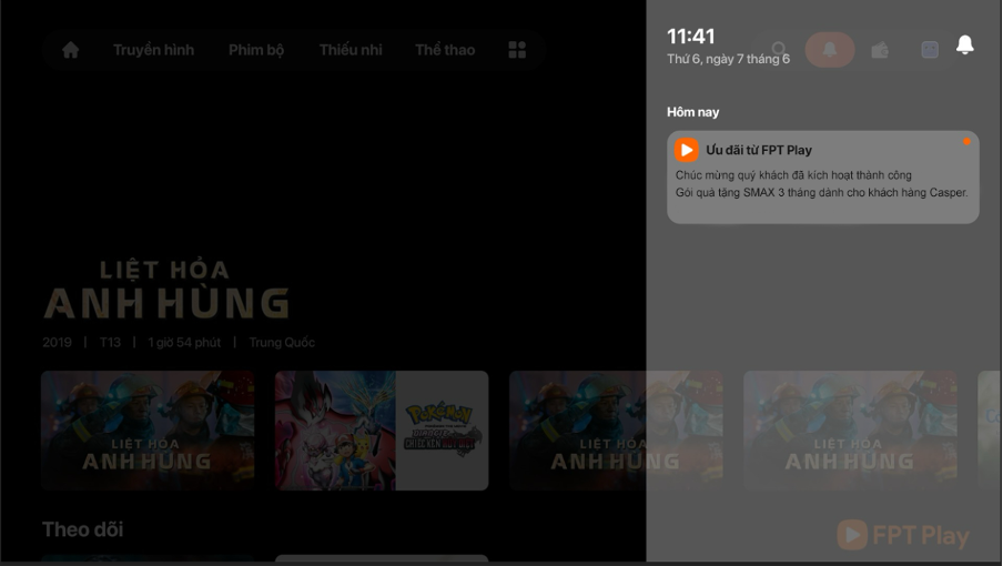 Bước 4: M&agrave;n h&igrave;nh hiển thị k&iacute;ch hoạt g&oacute;i SMAX 3 th&aacute;ng FPT Play th&agrave;nh c&ocirc;ng tr&ecirc;n Smart TV Casper.