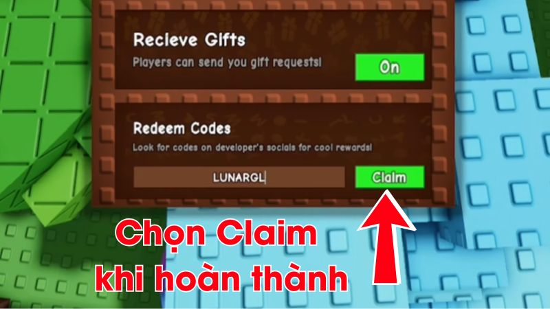 Bấm Claim để nhận quà từ code