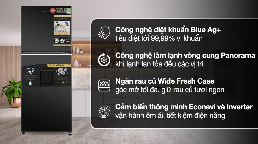 Tủ lạnh Panasonic Inverter 326 lít NR-TL351GVKV giúp bảo quản thực phẩm tươi ngon dài lâu cho gia đình bạn 