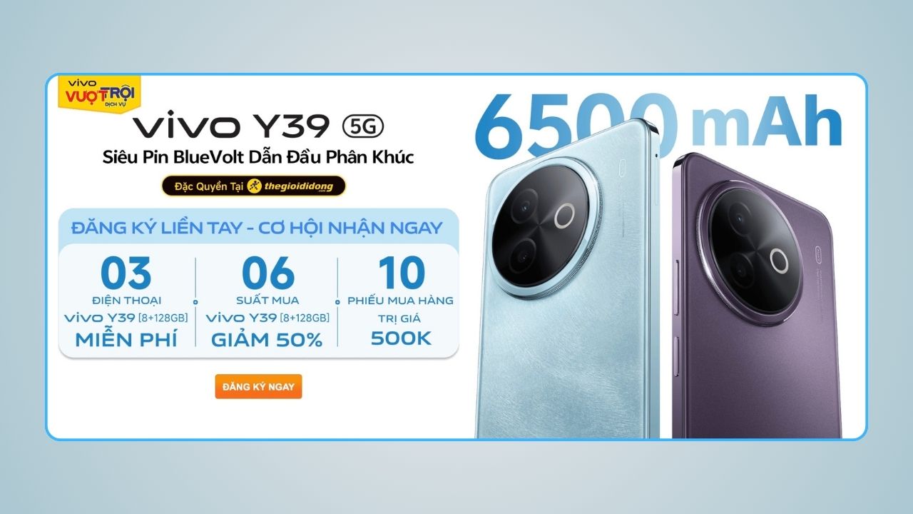 Để lại thông tin, cơ hội quay số may mắn trúng đến 3 chiếc vivo Y39 5G miễn phí, 6 suất mua nửa giá cùng 10 PMH 500K Để lại thông tin, cơ hội quay số may mắn trúng đến 3 chiếc vivo Y39 5G miễn phí, 6 suất mua nửa giá cùng 10 PMH 500K