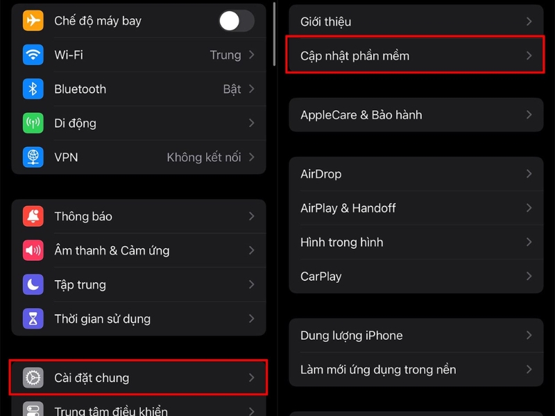 Cài đặt chung > Cập nhật phần mềm Cài đặt chung > Cập nhật phần mềm