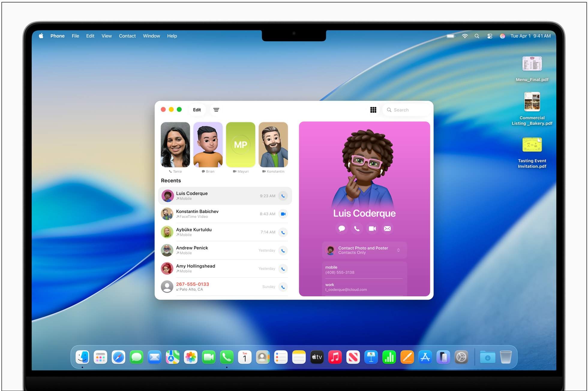 Ứng dụng điện thoại cho máy Mac. Ảnh: Apple Ứng dụng điện thoại cho máy Mac. Ảnh: Apple