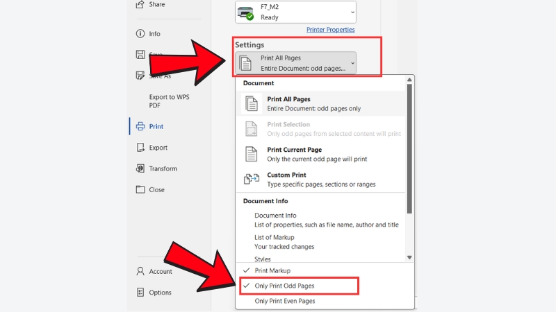 Đối với Microsoft Word chọn Only Print Odd Pages