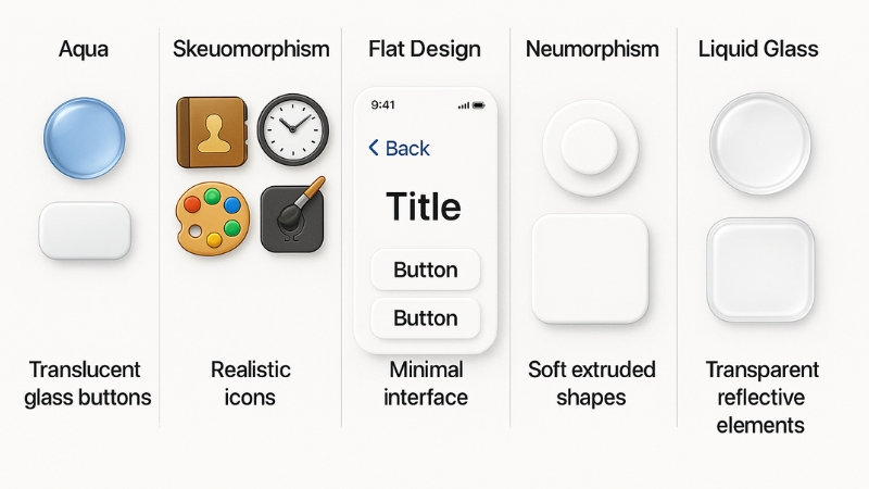 So s&aacute;nh Liquid Glass với c&aacute;c thiết kế trước của Apple