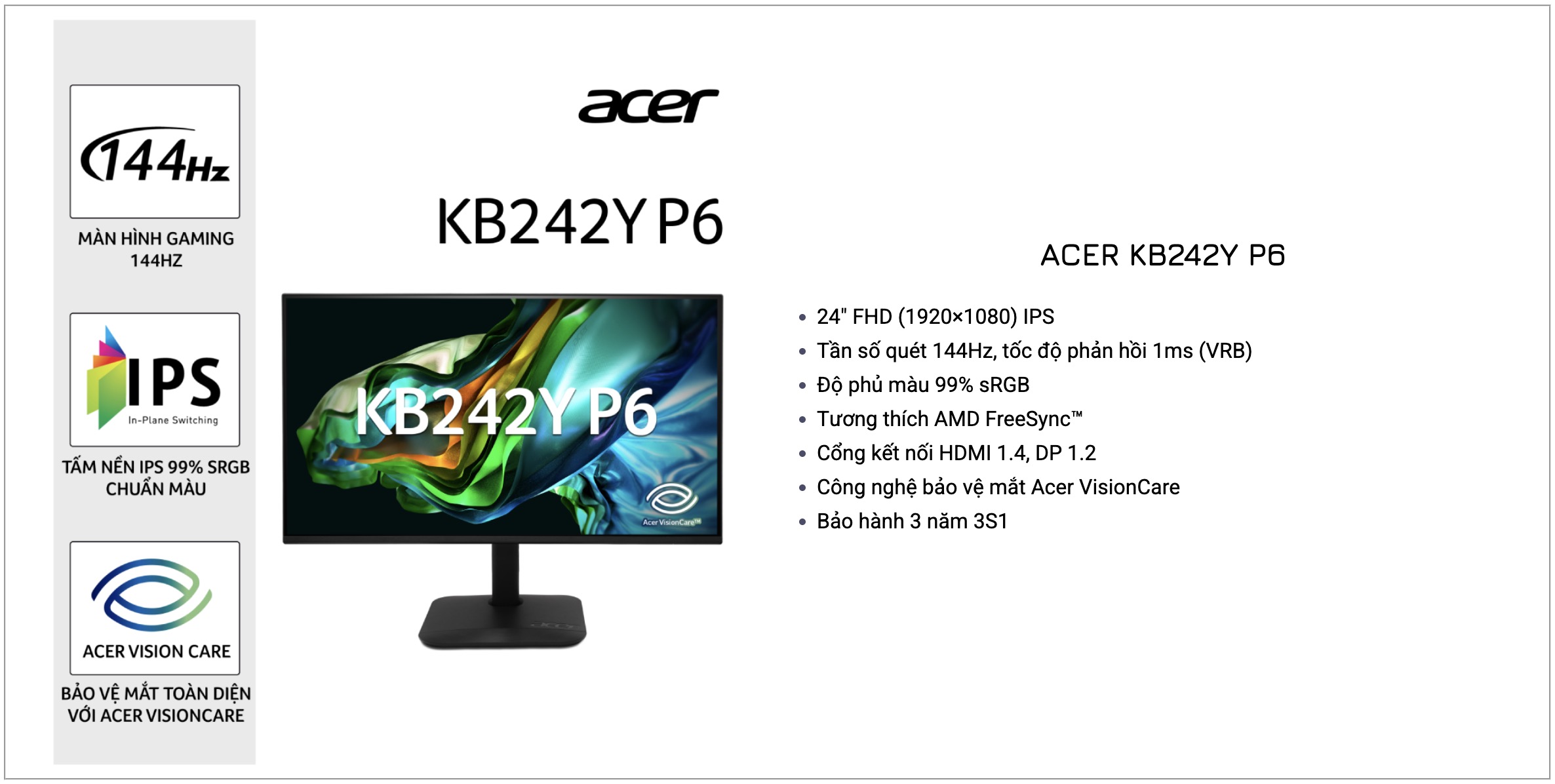 Màn hình gaming Acer KB242Y tần số quét 144 Hz siêu mượt mà, giá tốt chỉ 1.99 triệu Màn hình gaming Acer KB242Y tần số quét 144 Hz siêu mượt mà, giá tốt chỉ 1.99 triệu