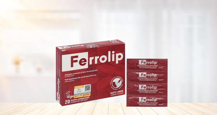 Ferrolip bổ sung sắt, hỗ trợ tạo hồng cầu hương chanh, 20 gói dạng bột (từ 12 tuổi)