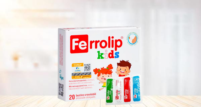 Ferrolip Kids bổ sung sắt, hỗ trợ tạo máu hương dâu, 20 gói dạng bột (từ 1 tuổi)
